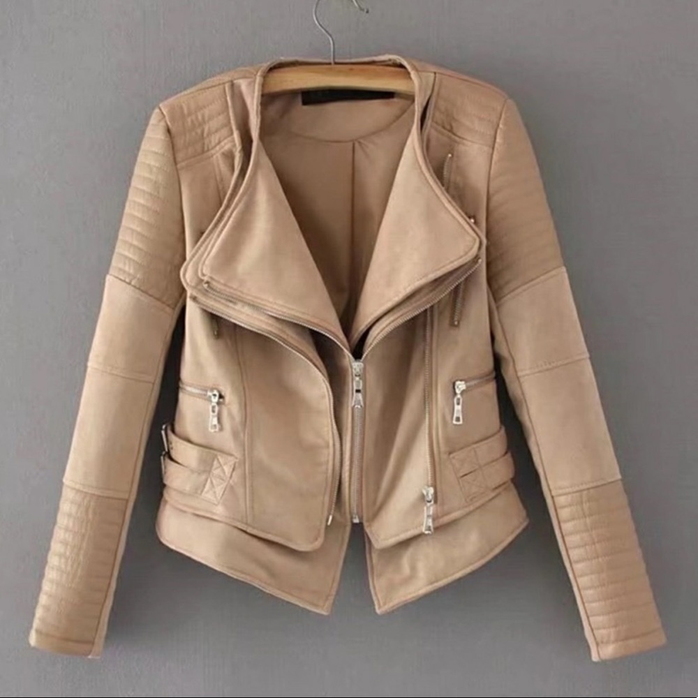 Zipper detail quilted PU jacket